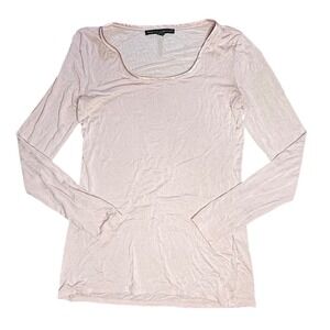 White House Black Market XS Pink Long‎ Sleeve Scoop Neck Top